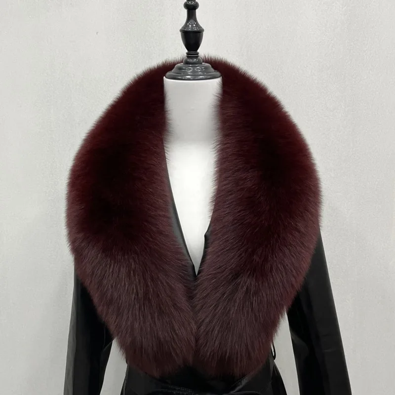 2024 Real Fox Fur Collar Winter Women 100% Natural Fur Scarf Furry Fur Shawls Neck Warm Warps Plush Scarves Coat Jacket Collar