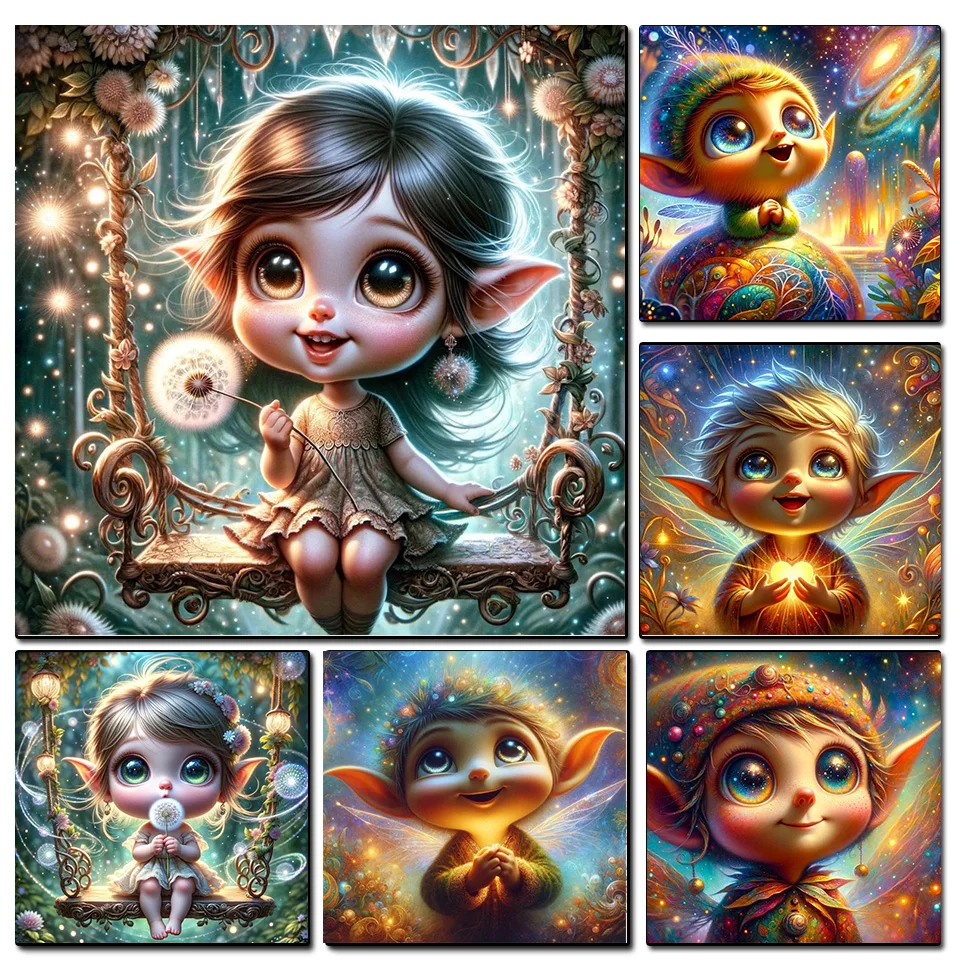 Big Eyes Fairy And Boy Diamond Painting New 2024 Fantasy Cartoon Elf 5D Diy Handmade Mosaic Diamond Embroidery Home Decor