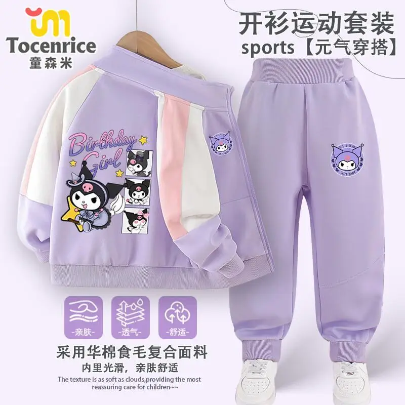 

Sanrio Kuromi Kid Sports Suit Kawaii Y2k Anime Children's Clothing Winter Clothes for Girls Korean 2025 Coats Girl Outerwear