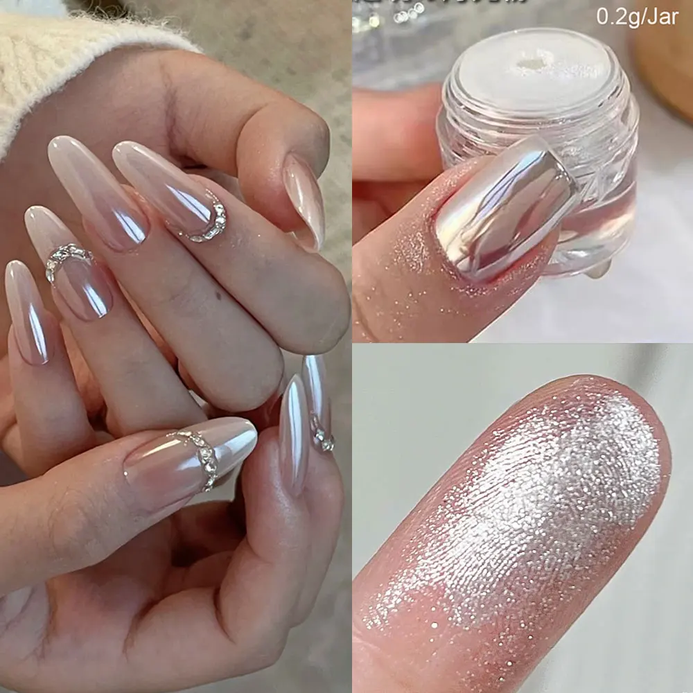 Aurora Moonlight Chrome Nail Powder Mirror Effect White Pearl Pigment Dust Super Shiny Iridescent Mermaid Nail Glitter Powder