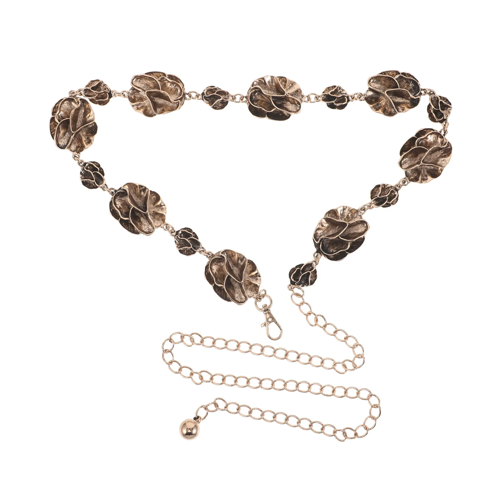 120 سنتيمتر قابل للتعديل ثلاثية الأبعاد زهرة معدنية الخصر حزام على شكل سلسلة أنيق الأزهار ملحق لفساتين الجينز بوهو ملابس النساء #2