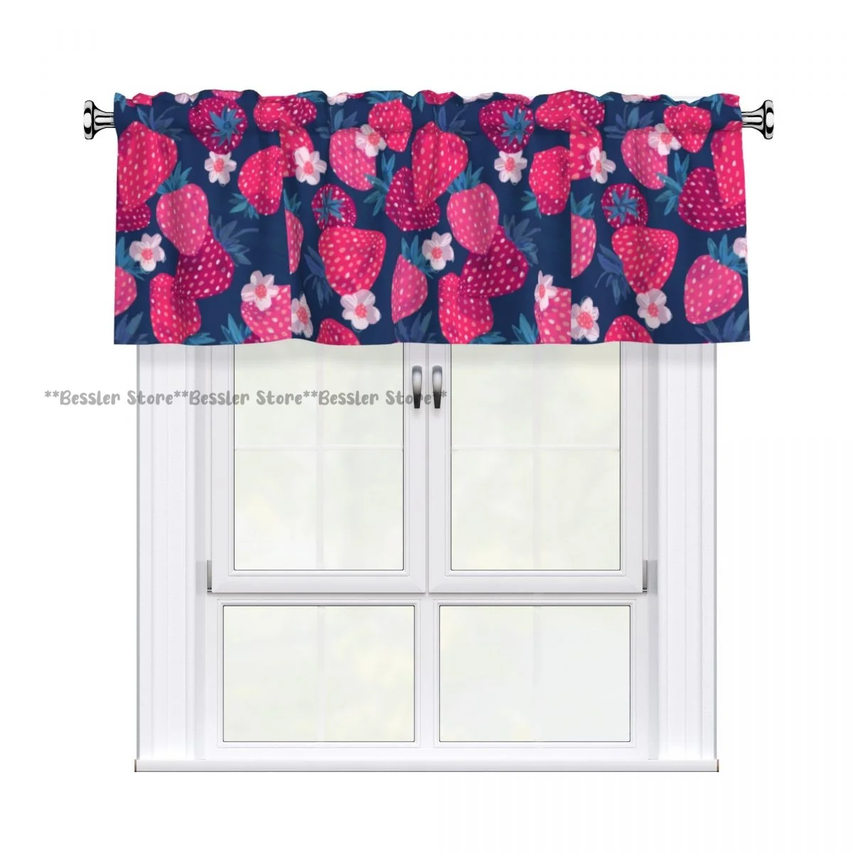 Pink Strawberry And Flowers Valance Curtains Blackout Window Treatment For Kitchen Living Room Bedroom Home Decoration