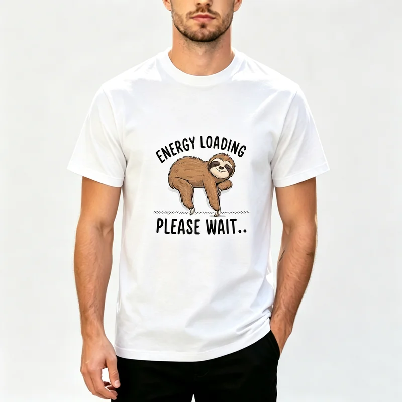 Cute Sloth Graphic T Shirts Lazy Energy Loading Please Wait Design Tshirt Men Women 100 Cotton Short Sleeve Casual Summer Tops