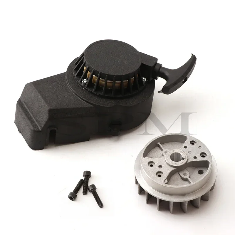 Black Pull Start+ Flywheel for 47cc 49cc 2 stroke Mini Pocket Scooter Dirt Bike ATV recoil starter puller