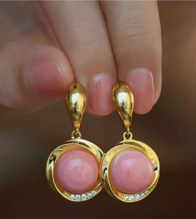 charming 17mm natural pink conch pearl dangle earring 925s