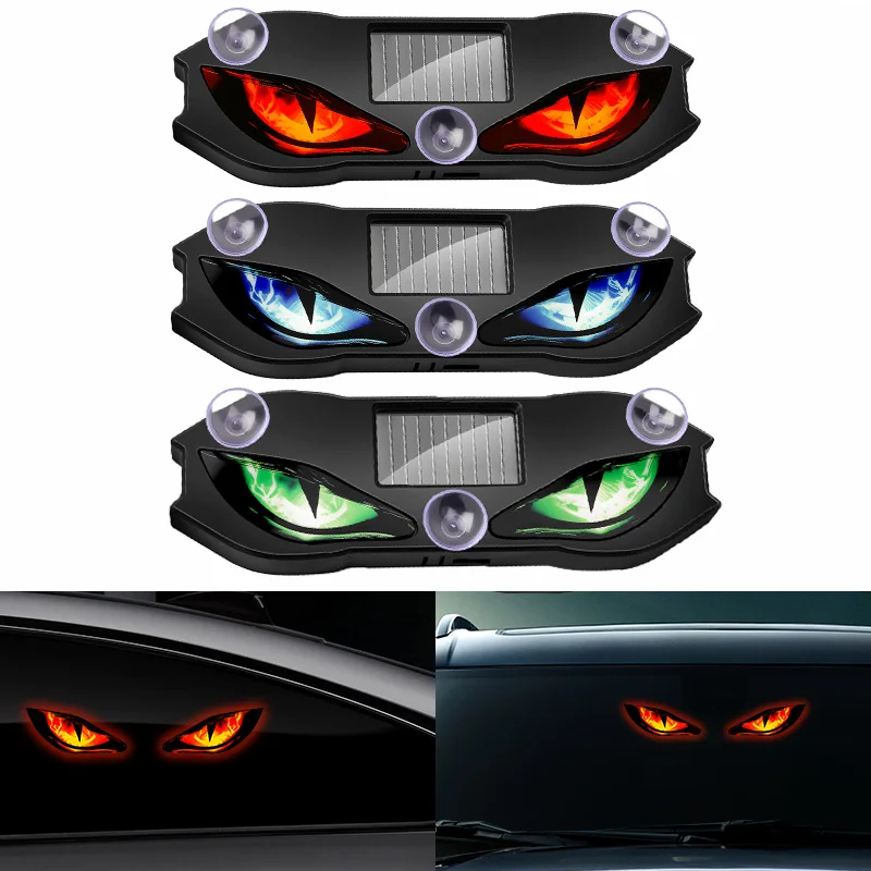 Cool DEMON EYE Ambient Light Solar Powered Breathing Neon Light Car Decoration Rear Windshield Atmosphere Lights Car Accessories