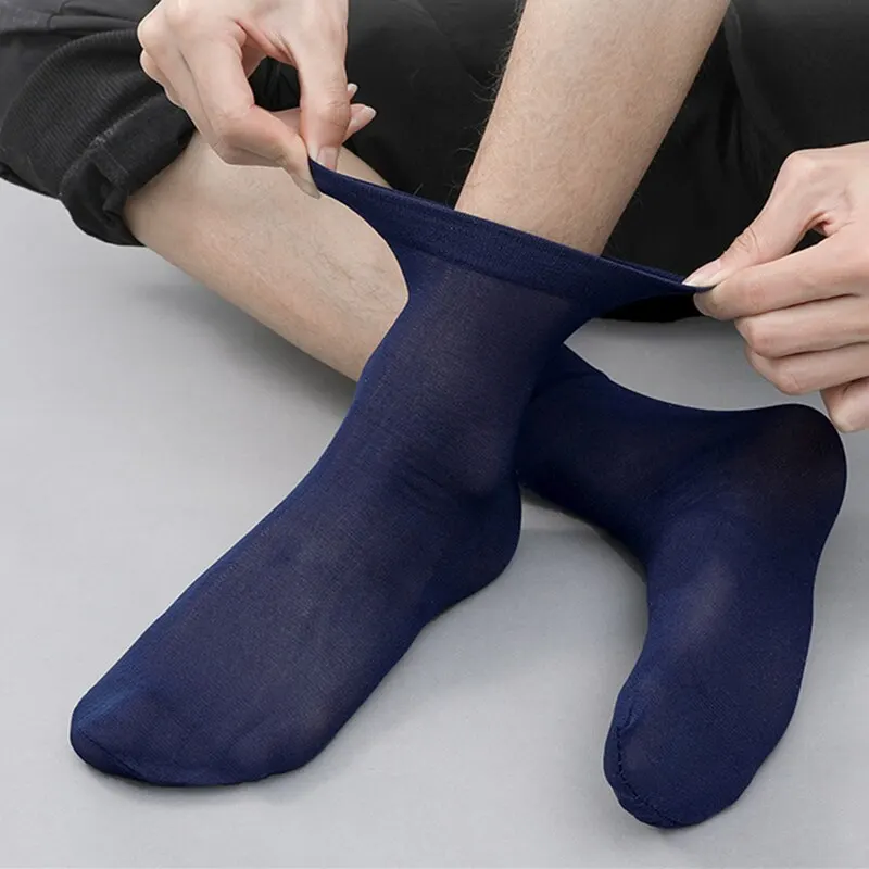 20 Pairs of Men\'s Summer Thin Ice Silk Mid-Calf Socks Business Socks Breathable Ultra-Thin Black Long Socks Disposable Socks