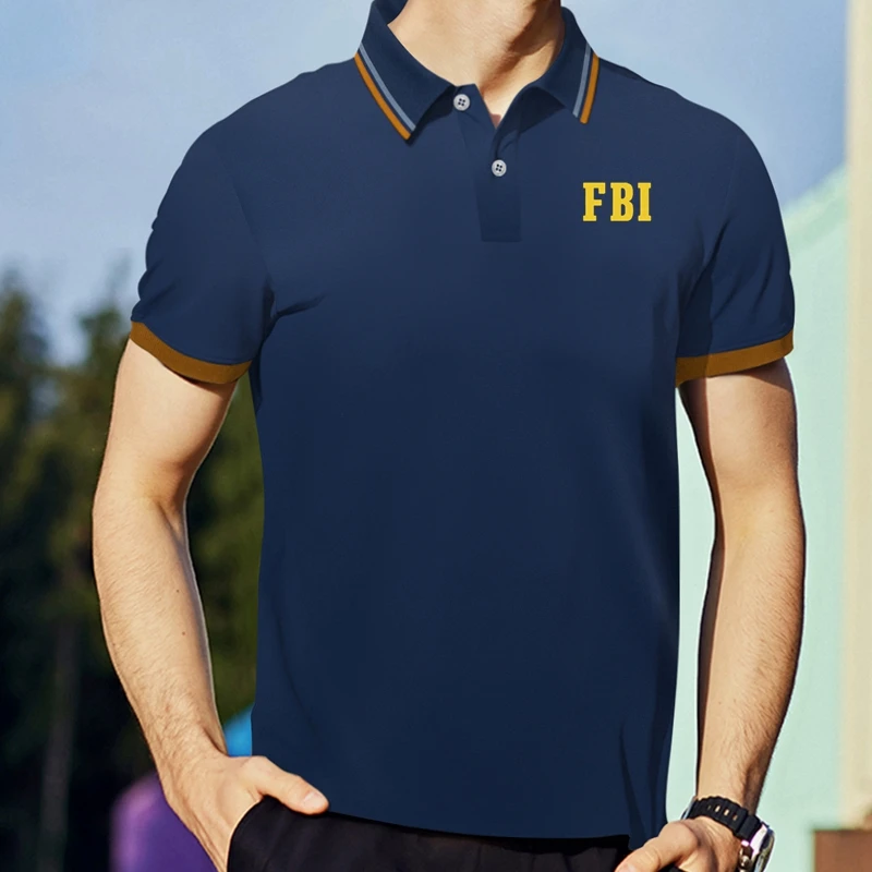 2024 Summer FBI New Fashion Men\'s Luxury Buttons Short-sleeved T-shirt Ice Silk Breathable Men\'s Business Casual Polo Shirt