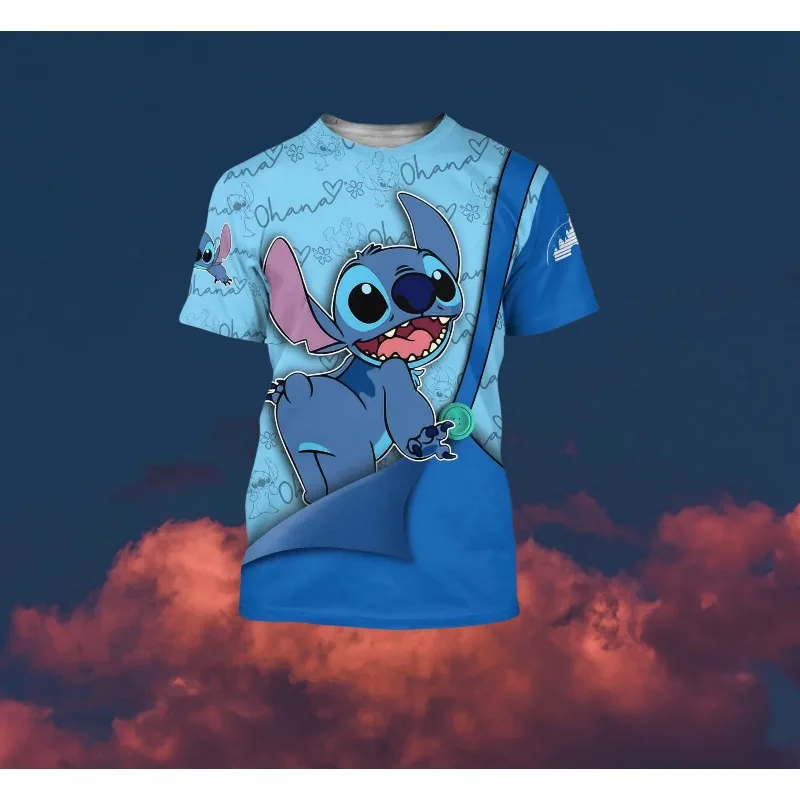 

MOTO-2025 Disney синий узор с 3D принтом мультфильма футболка летняя мужская и женская уличная быстросохнущая футболка взрослый размер
