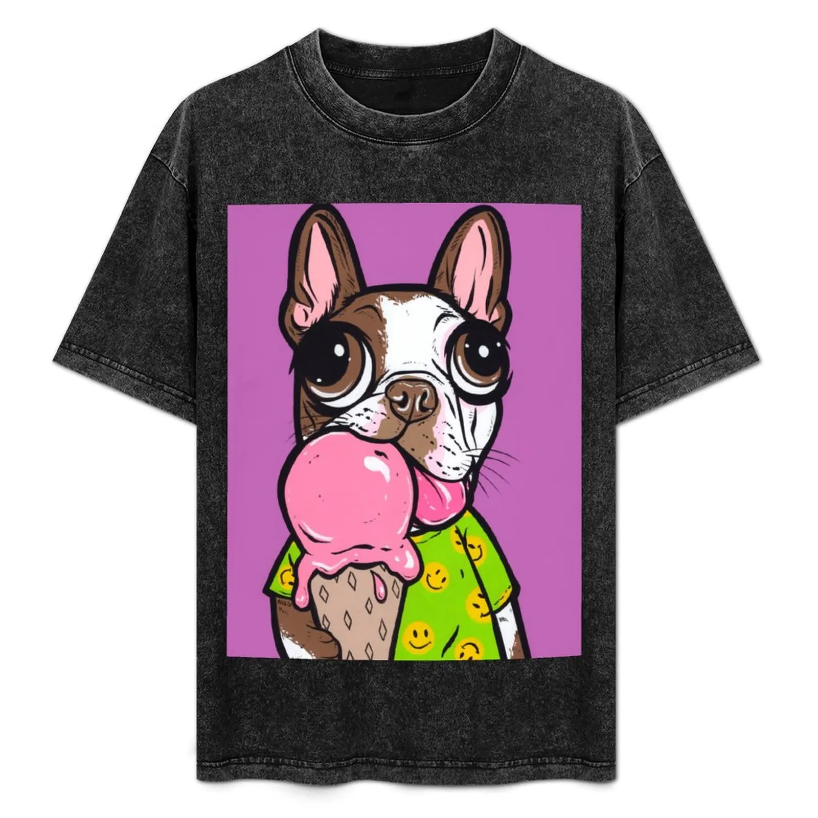 

Brown Boston Terrier Ice Cream T-Shirt Soft Casual Short Sleeve Cotton Tee