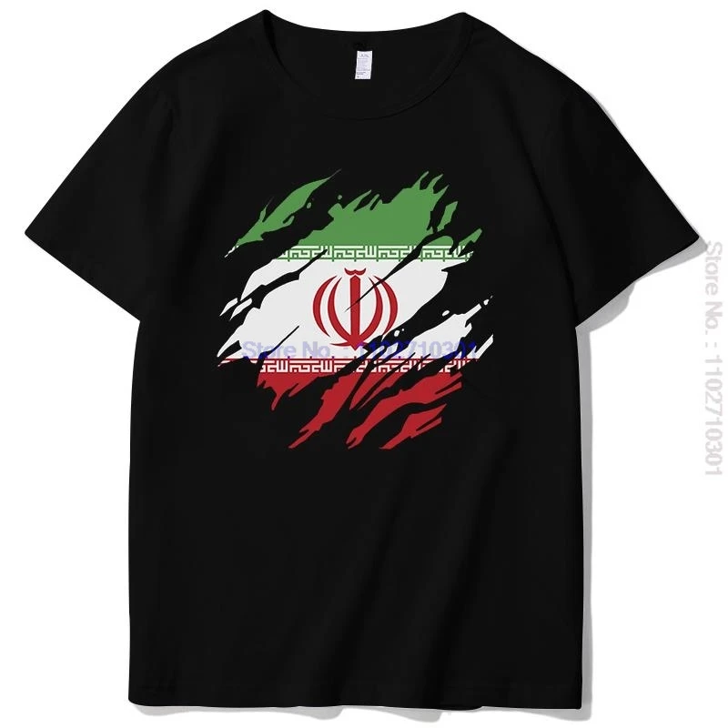 Torn Iran Flag Iranian Fashion Graphic T Shirts Summer Cotton Short Sleeve Tee New Shirts And T-Shirts Mens Print T-Shirts