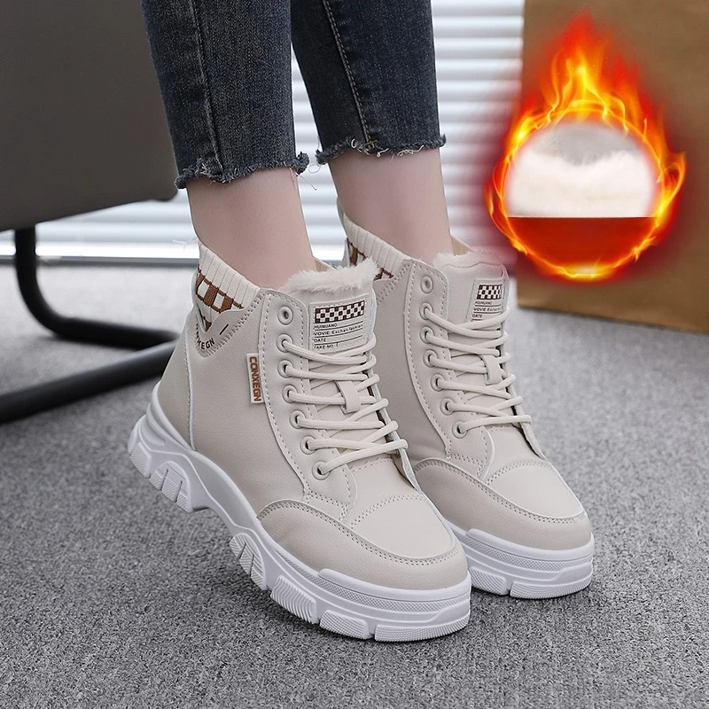

New Autumn Winter High Top Women's Cotton Shoes Warm Thick Soles for Increased Height Simple Comfortable Anti Slip Women's Shoes