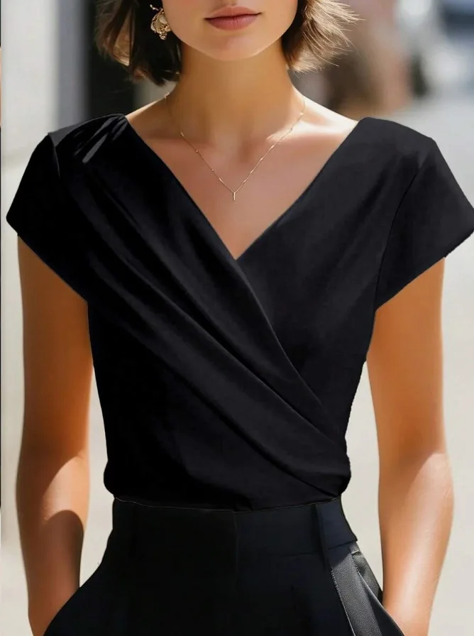 2026 Summer New Style for Women Slim Comfortable Versatile Cross Sexy V-neck Short-sleeved Tops for Women Shirts Elegant Blouses view 4