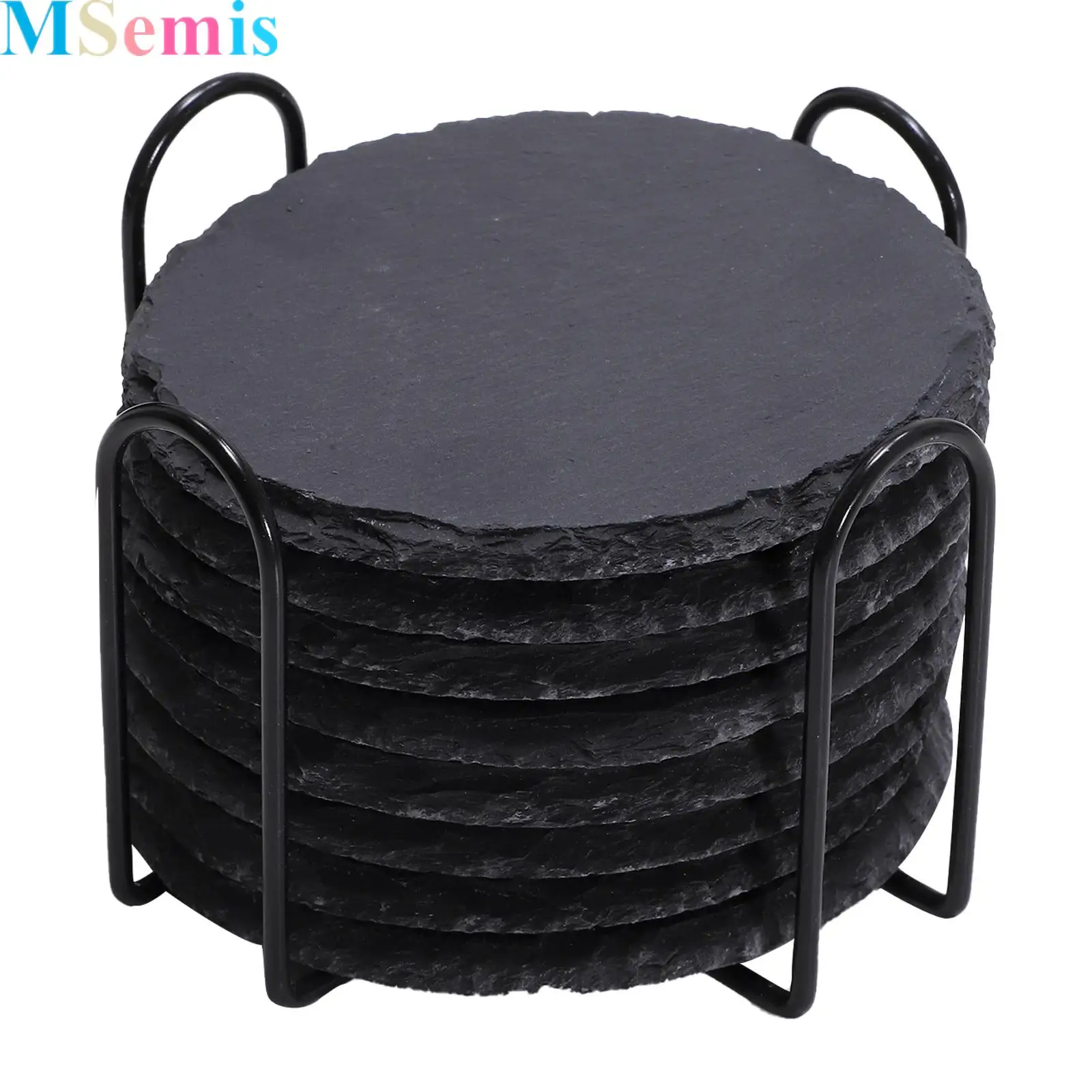 

Slate Drink Coaster with Anti-Scratch Bottom Rustic Black Stone Coasters Bulk for Drink Coffee Bar Kitchen Home Engraving