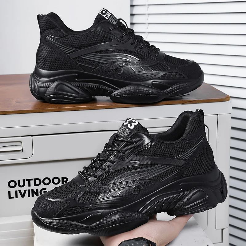 

Новые весенние дышащие кроссовки для мужчин с сетчатым верхом и толстой подошвой, увеличивающие рост, спортивные повседневные кроссовки для бега в стиле «папины туфли»