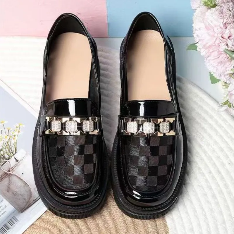 Ladies Pumps Loafers Chunky Heels Normal Leather Casual Round Toe Block Heel Women\'s Shoes Elegant Dress Shoe Genuine Mark Chic