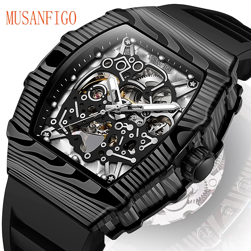 MUSANFIGO barrel shaped design, luxurious fully automatic mechanical men\'s watch, waterproof and luminous trendy watch