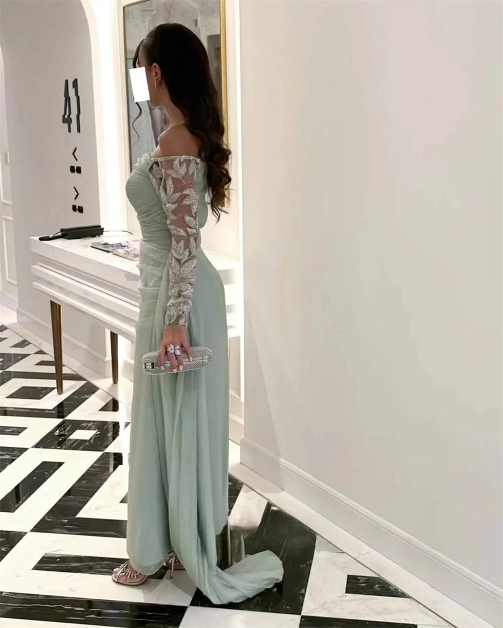 Suknia wieczorowa na jedno ramię, wykwintna koronka z kwiatami 3D, długi rękaw, krój syreny, suknia balowa z odkrytymi plecami, wysoka jakość, nowoczesny styl.