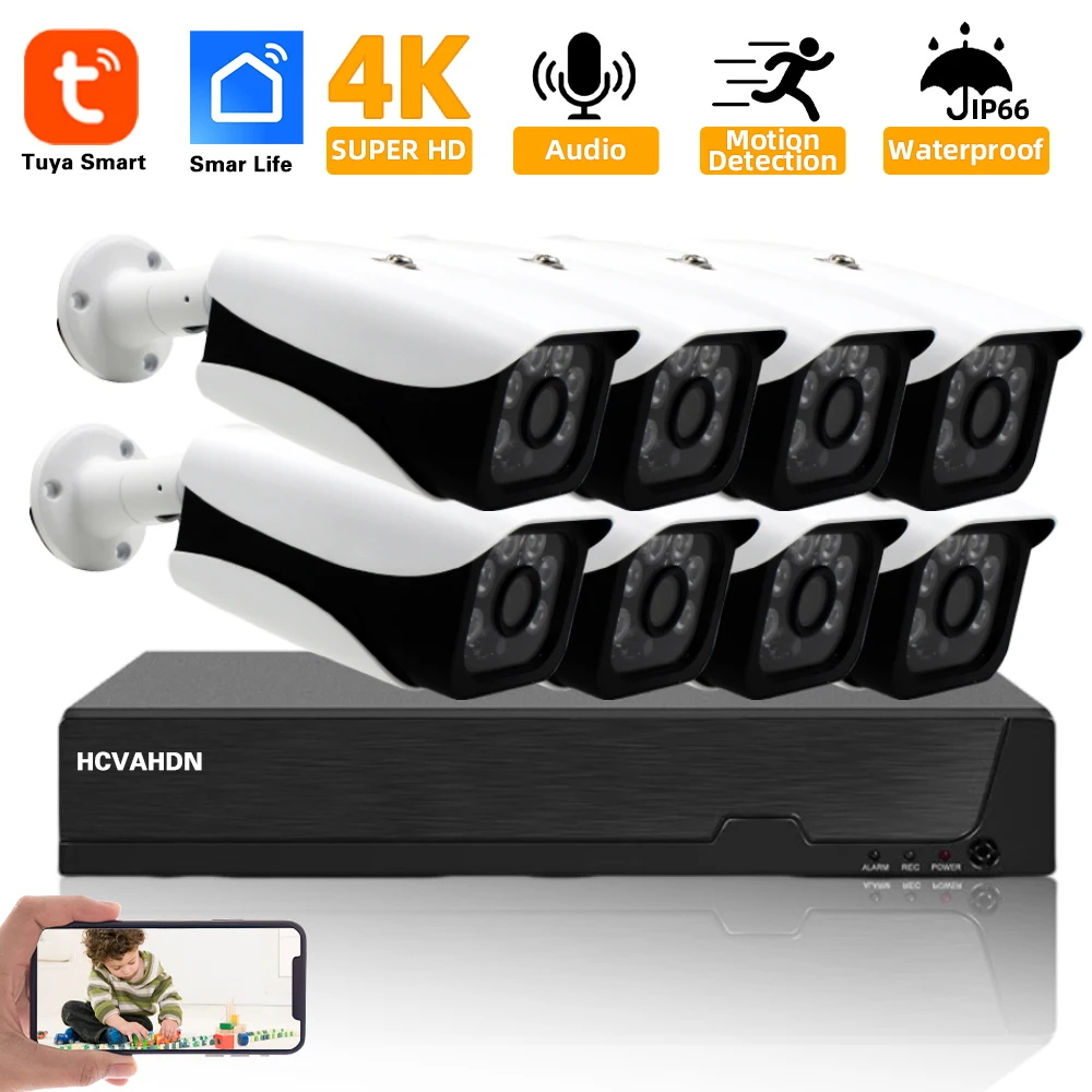 

4K 8MP TUYA Security Kit 8CH POE NVR Outdoor Audio Record Human Detection Bullet IP Camera Video Surveillance Smart Life System