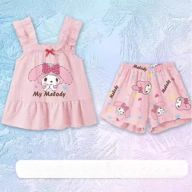 Sanrio Kuromi Kids Cinnamoroll Cartoon pigiama Set Cute My Melody Girls Boys Summer Set da casa a maniche corte regalo per bambini