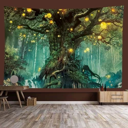 Magic forest fantasy castle abstract art background tapestry furniture decoration wall covering