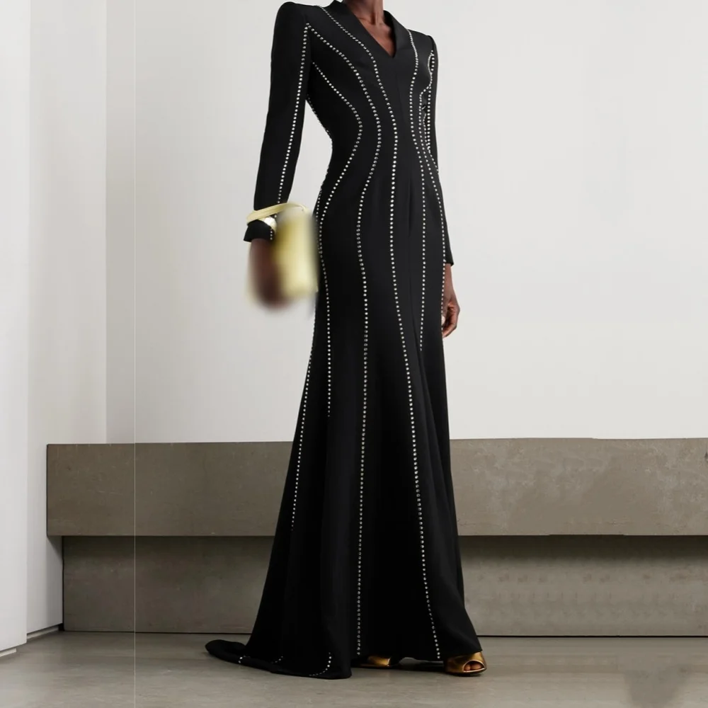 

Customized Temperament Evening Dress Glitter Long Sleeves Trumpet Long Dresses Bespoke Occasion Elegant Party High Quality