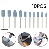 10pcs Abrasive Mounted Stone Polishing Head Grinding Stone Wheel Sanding Bits 3mm Shank for Dremel Rotary Power Tool Accessories