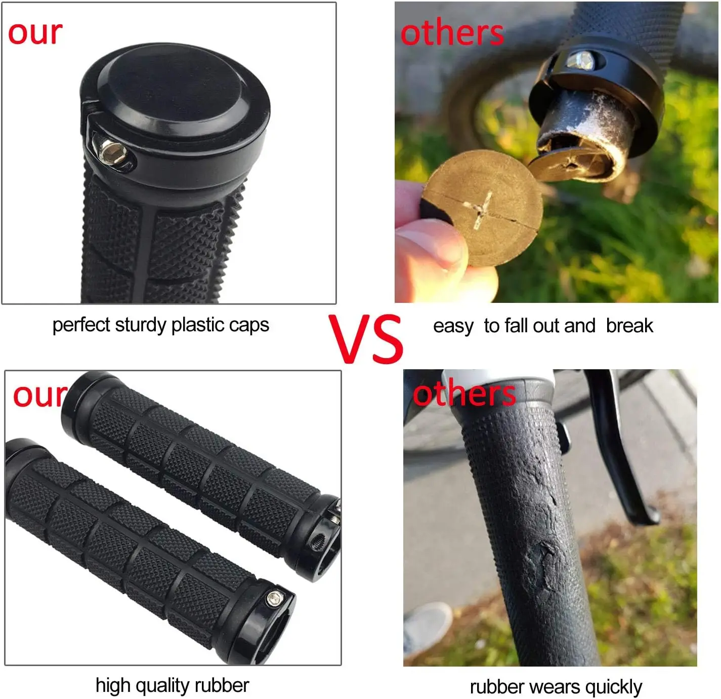 Bike Handlebar Grips Rubber Comfortable for MTB/BMX with Plastic End Caps