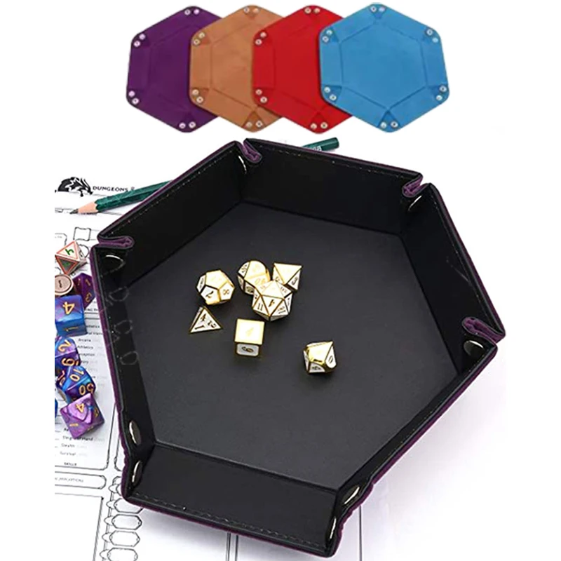 

Складной шестигранный лоток для хранения игральных костей, держатель из искусственной кожи и бархата, двухсторонний толстый инструмент для хранения офисных принадлежностей