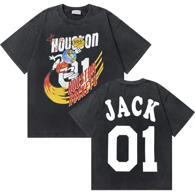 Washed Vintage Cactus Jack Utopia Double Sided Print Tshirt Men Hip Hop Oversized T-Shirts Men's Fashion Tees Male Black T Shirt