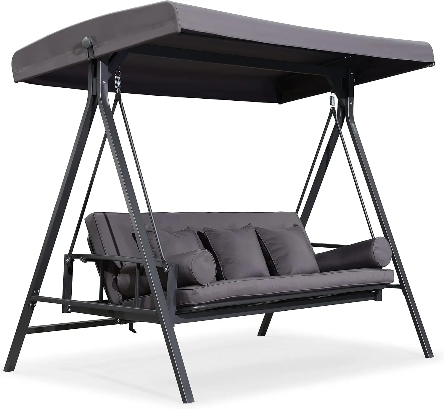 

LEAF Outdoor Patio Porch Swing Adjustable Backrest, 3-seat Swing Chair with Weather Resistant Steel Frame for Backyard Fr