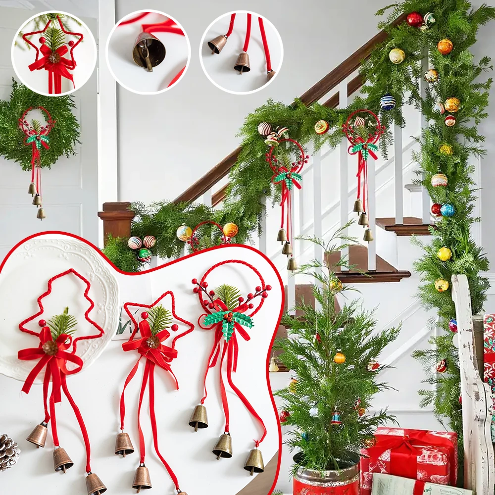 

Christmas Tree Bows Ribbons Ornaments with Bell Red DIY Xmas Tree Hanging Pendents New Year Home Party Decor Produtos Natalinos