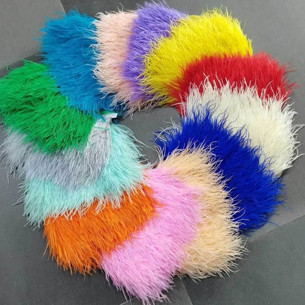 1 Meter Ribbon Tassel Natural Ostrich Feathers 8-10cm Wide Fluffy Texture Feather Plumes Ribbon Selvage Apparel Fabric