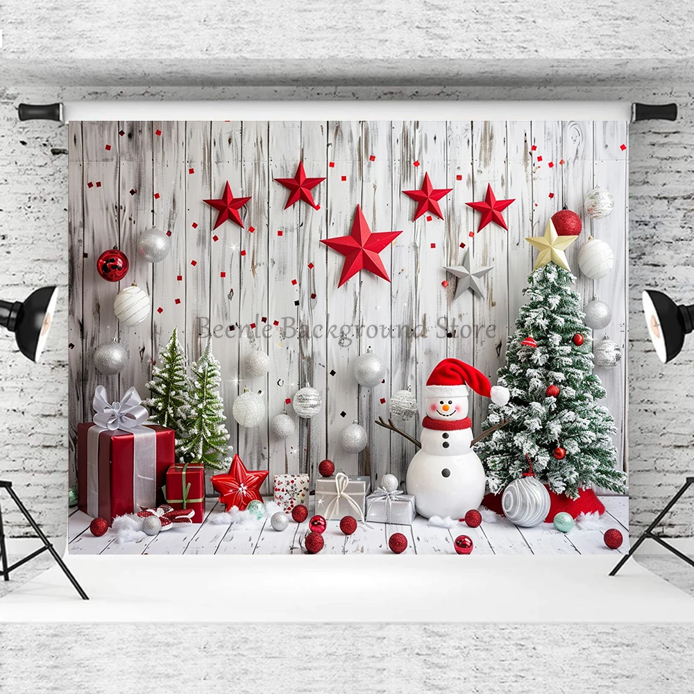 Beenle Photography Background White Christmas Balloon Pine Tree Xmas Party Kids Family Portrait Decor Backdrop for Photo Studio