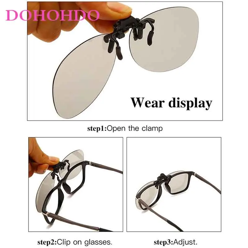 DOHOHDO 2022 Polarized Photochromic Flip Up Pilot Lens Driving Night Vision Glasses UV400 Clip On Sunglasses Lenses Anti Glare