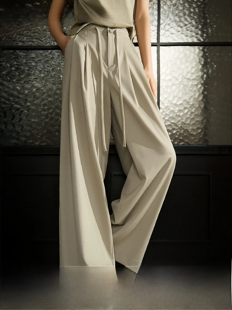

Брюки Ele Straight Leg из шерстяной ткани Wide Sense, струящиеся, для повседневной носки, удобные, на молнии, для женщин
