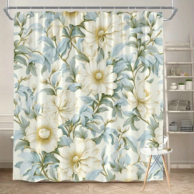 

1 шт. желтая занавеска для душа с цветочным узором, полиэфирная ткань, можно стирать в машине, подходит для украшения ванной комнаты