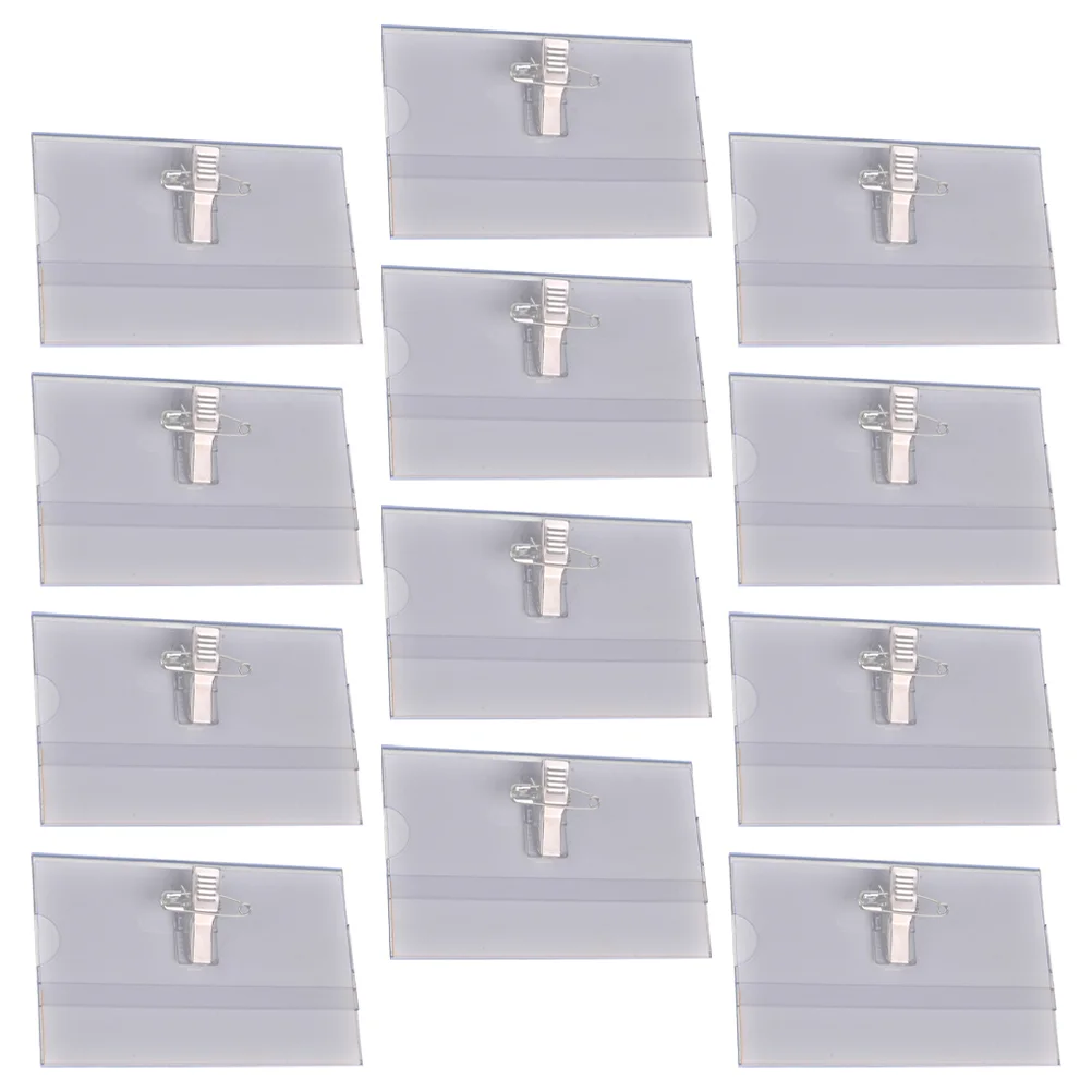 50 Pcs Transparent Badge Labels Name Tags with Clips Work Id Holder Pvc Chest Card Holders Staff