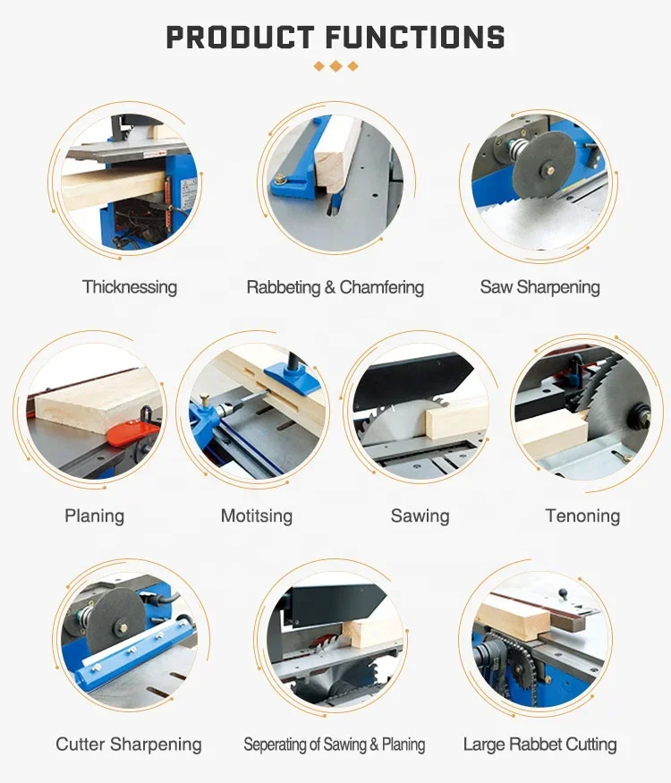 Uma máquina multiuso dez-em-um plaina de mesa máquina de serrar multifuncional para trabalhar madeira