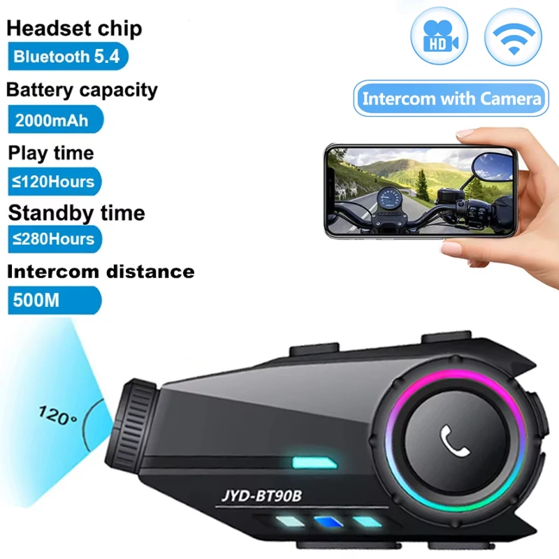 1/2X Motorcycle Helmet Headset Intercom Earphone with Camera Waterproof Wireless Speaker Bluetooth Handsfree Stereo Interphone