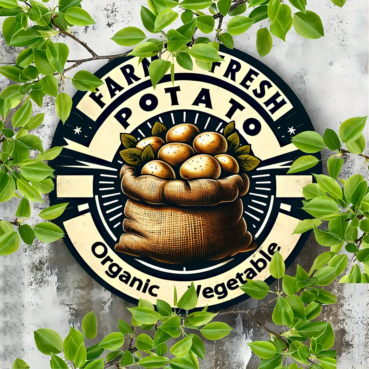 Vintage Farm Fresh Potato Metallschild – 20,3 x 20,3 cm große runde Wandkunst mit organischem Veggie-Design, wasserdicht und staubabweisend, perfekt