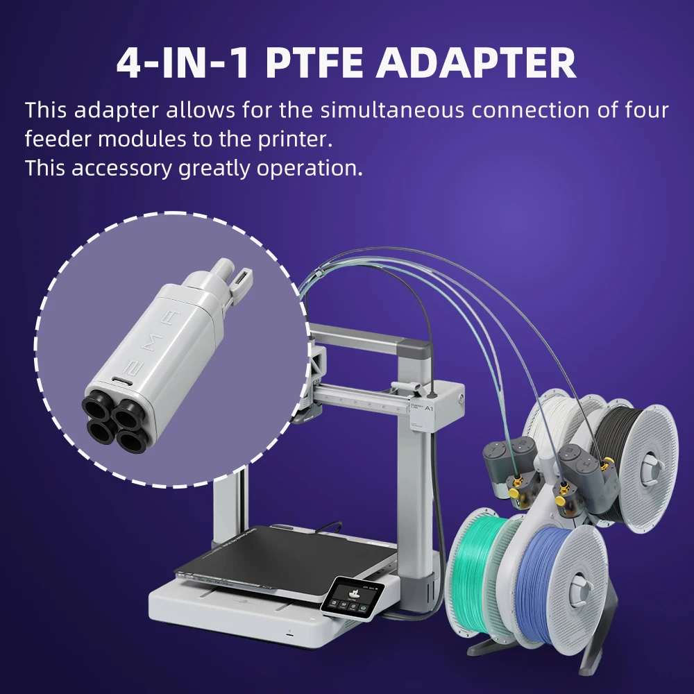 4-in-1 PTFE Adapter Material Pipe Expansion Port AMS Connect 4 Feeding Modules For Bambulab A1/A1mini view 6