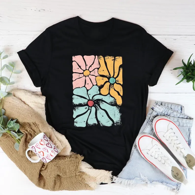 Boho Blumen Hippie Blumenhemd inspiriertes T-Shirt Frühlingsblumen Liebhaber geblümte Blumen Harajuku Ärmel Kleidung Street Tops