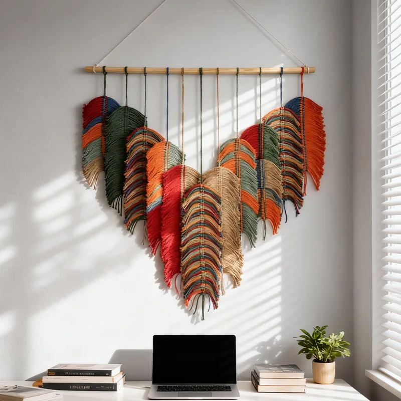 Moroccan Leaf Macrame Wall Hanging, Ins Style Handwoven Green Tapestry for Homestay Entryway Wall Decor