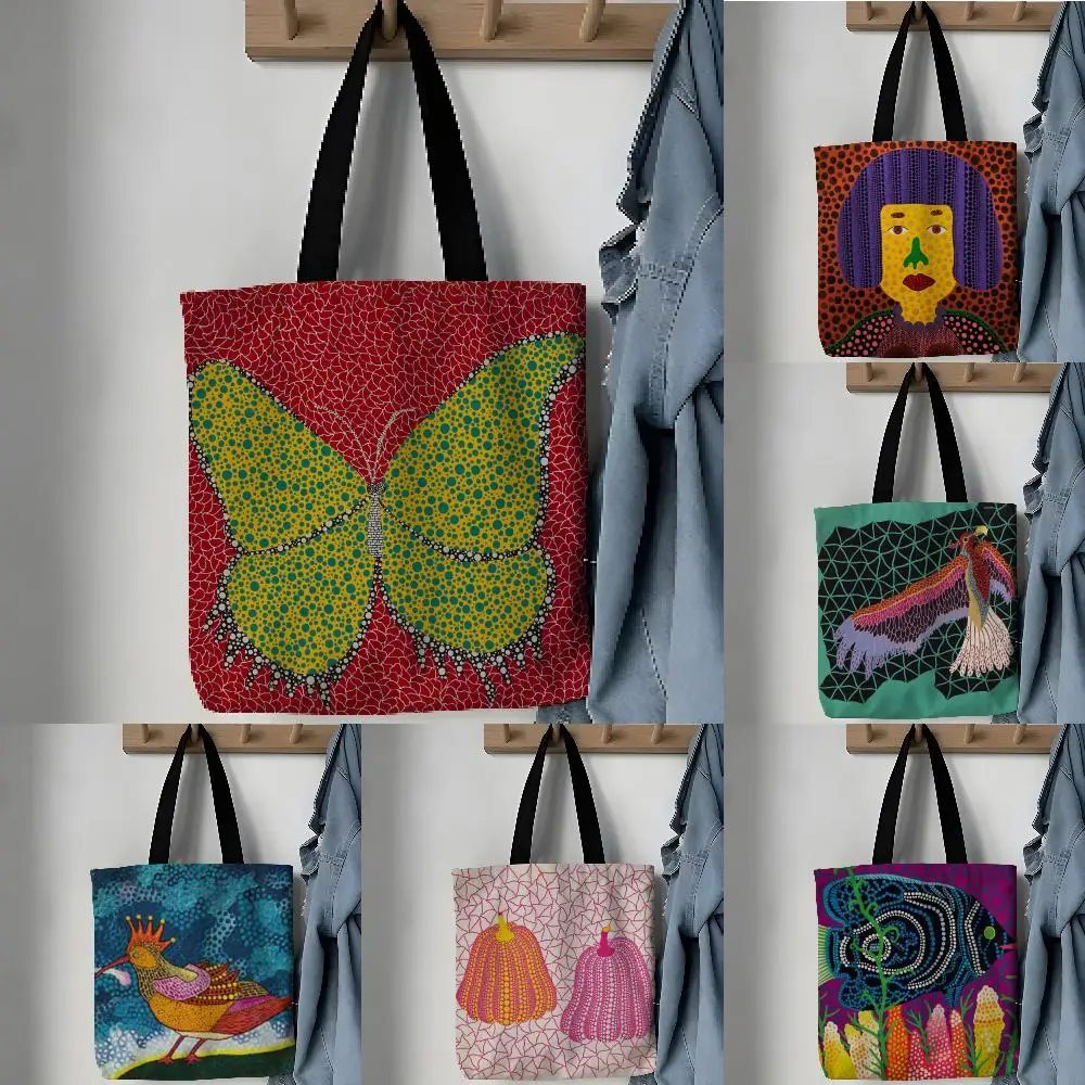 Artistic Animal Design Y-Yayoi Kusama Cute Storage Bags Large Capacity Canvas Tote Bag For Women Bag Casual Daily Shoulder Bag