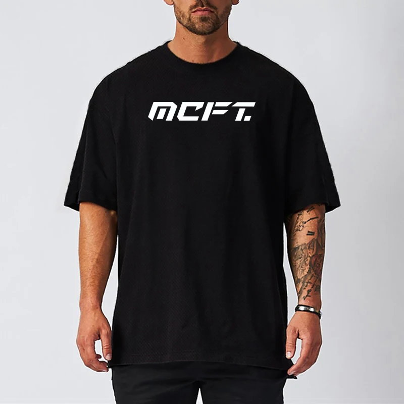Oversized Loose Short Sleeve Mens Mesh Dropped Shoulder Running T-shirt Breathable Quick Dry Cool Feeling Gym Bodybuilding Tees