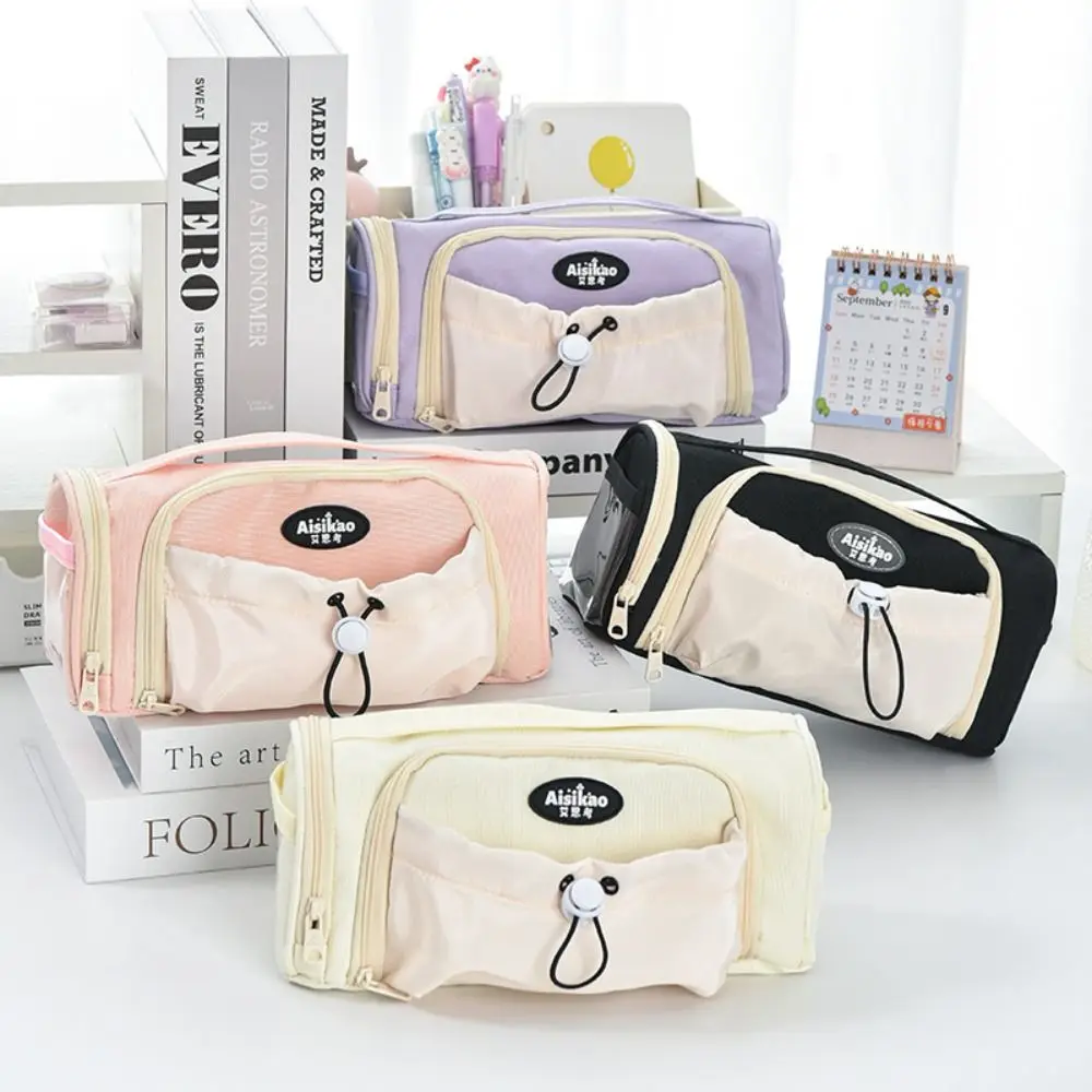 

Multi Functional Canvas Pen Bag Drawstring Large Capacity Stationery Bag Portable Dirt-proof Pen Box School Office