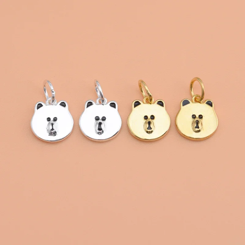 S925 Sterling silver gold plated cute Bear pendant DIY Korean fashion pop jewelry bracelet necklace accessory women image 5