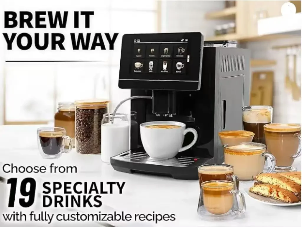 2025 New Style Full Automatic Espresso Coffee Machine with 19 Kind Drinks Auto Cleaning Milk Foam System for Latte Cappuccino