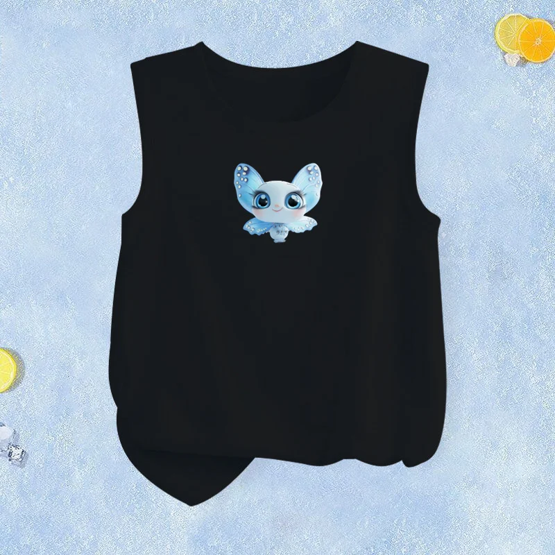Summer Soft Cotton Sleeveless T-Shirt for Baby Girls Breathable Vest Cute Little Butterfly Print Undershirt Kid Tank Tops